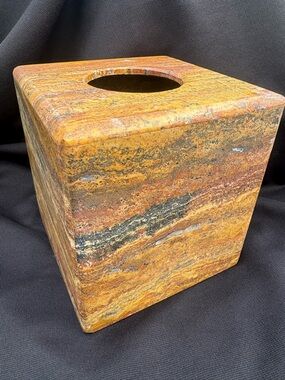 Travertine Marble Natural Stone Tissue Box Cover in Warm Earth Tones